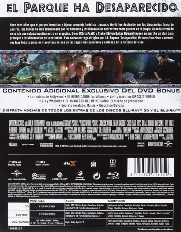 Jurassic World El reino caído 3D + BR STEELBOOK