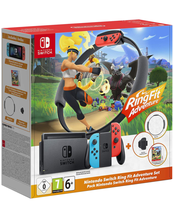 Nintendo Switch JoyCon Neon + Aro Ring Fit + Ring Fit Adventures